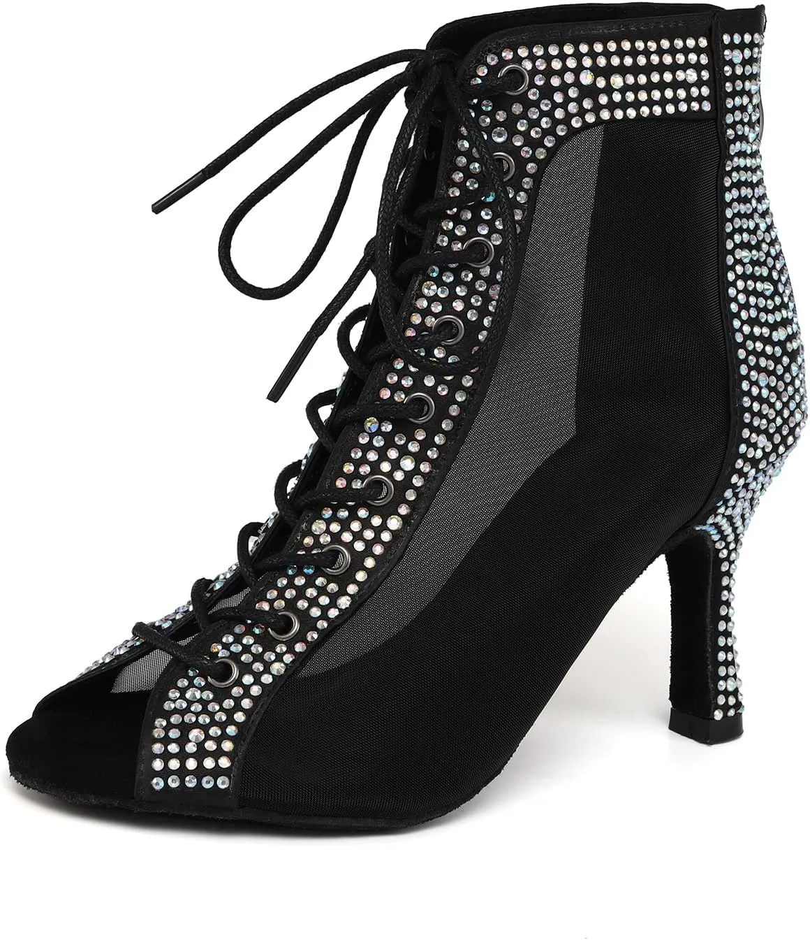 SWDZM Womens Rhinestones Ballroom Dance Boots Open Toe Ankle Latin Salsa Professional Dancing Shoes