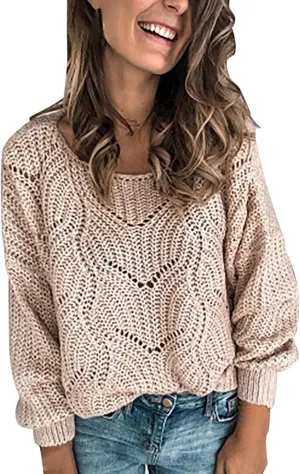 Sweaters for Women Fall Winter Striped Crewneck Knit Long Sleeve Casual Loose Hollow Out Vintage Pullover Top 2024