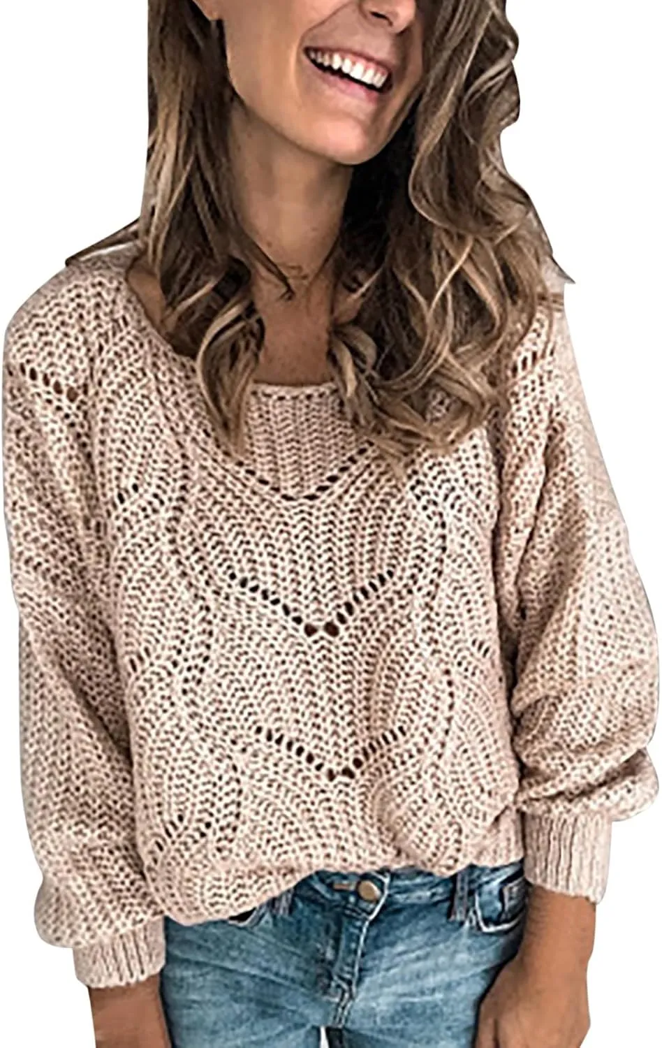 Sweaters for Women Fall Winter Striped Crewneck Knit Long Sleeve Casual Loose Hollow Out Vintage Pullover Top 2024