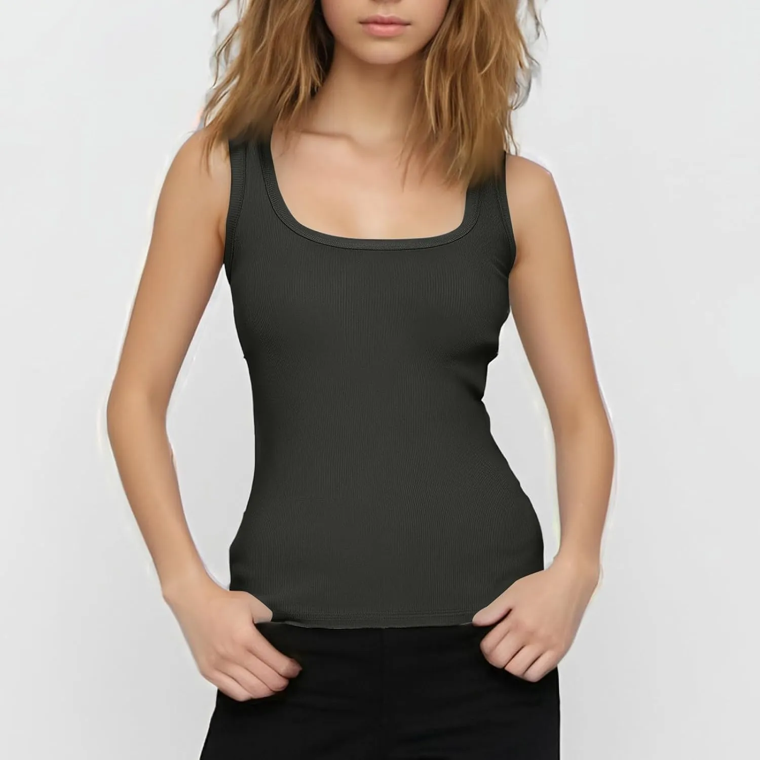 Tank Top for Women Cropped Spaghetti Strap Scoop Neck Ribbed Knit Sleeveless Basic Layering Shirts Summer Clothes 2025