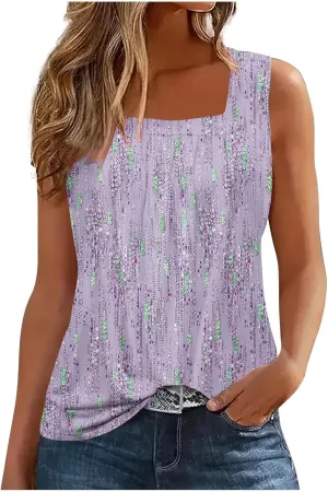 Tank Tops for Women Trendy 2024 Dressy Causal Tunic Tops Square Neck Sleeveless Summer Shirts Blouse Fashion Clothes