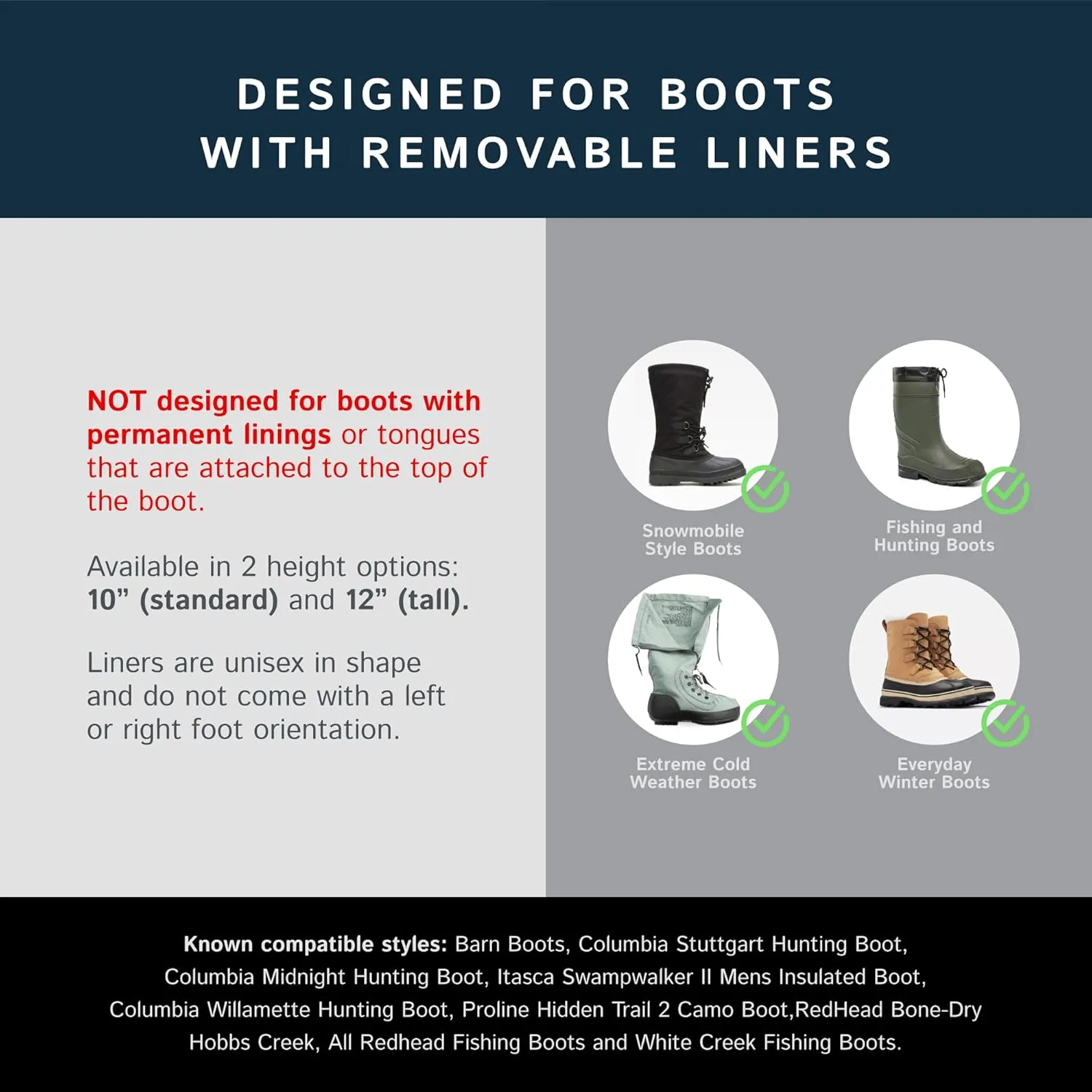 The Felt Store Wool Boot Liners for Men and Women (Unisex) (12 high)