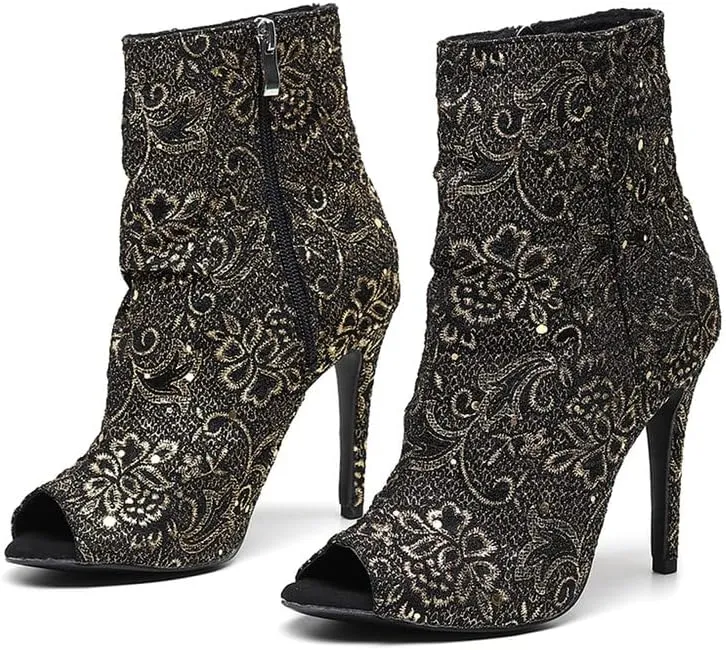 TINRYMX Women Ballroom Dance Boots Latin Salsa Ankle Booties Performance Party Dance Shoes High Heel, Model-QJW7261