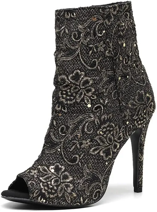 TINRYMX Women Ballroom Dance Boots Latin Salsa Ankle Booties Performance Party Dance Shoes High Heel, Model-QJW7261