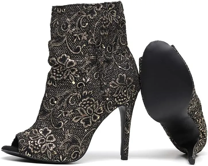 TINRYMX Women Ballroom Dance Boots Latin Salsa Ankle Booties Performance Party Dance Shoes High Heel, Model-QJW7261