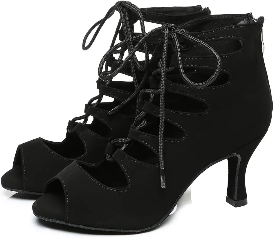 TINRYMX Womens Latin Dance Boots Open Toe Ankle Ballroom Professional Party Salsa Dance Shoes,Model-YCL456