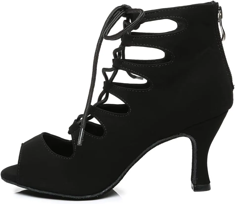 TINRYMX Womens Latin Dance Boots Open Toe Ankle Ballroom Professional Party Salsa Dance Shoes,Model-YCL456