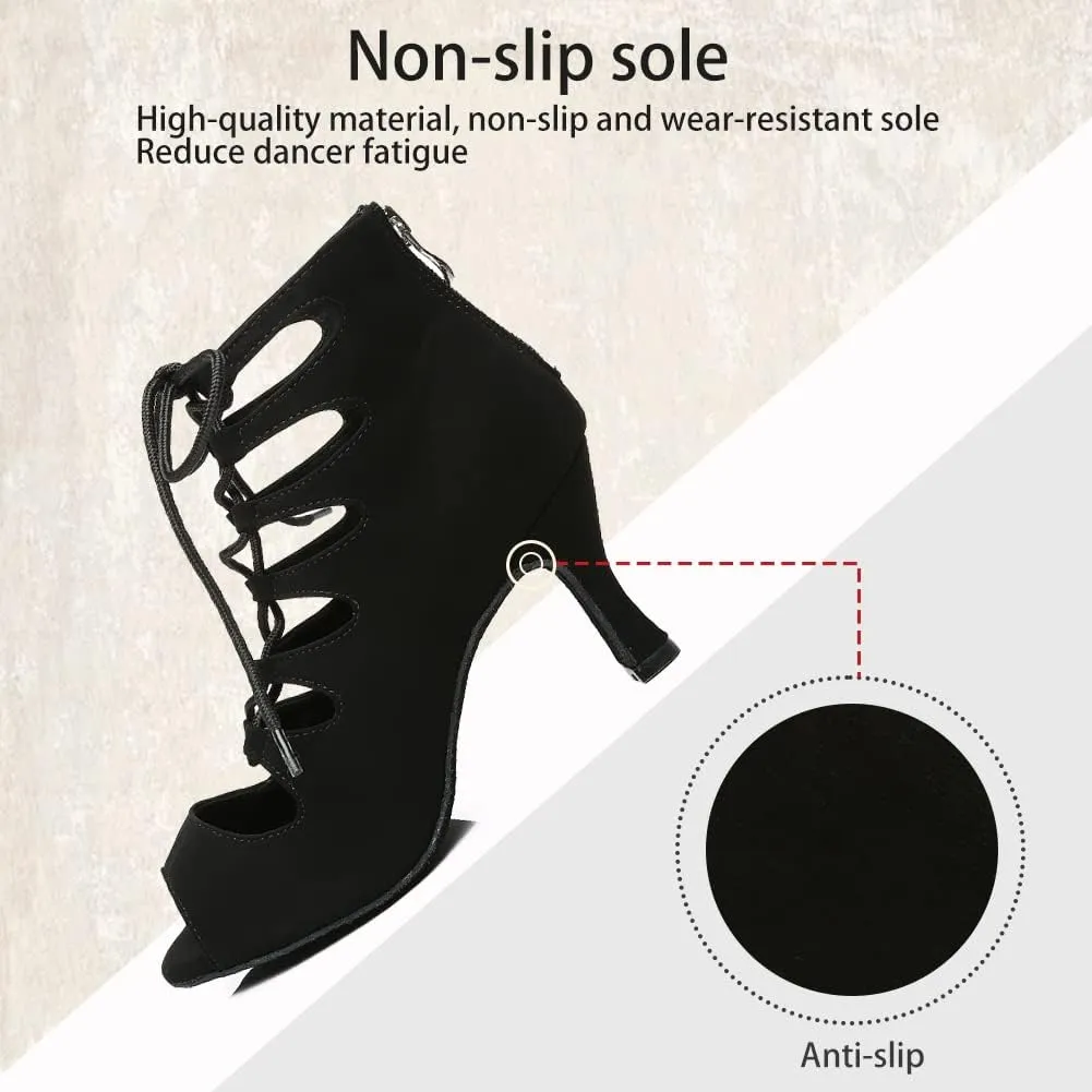 TINRYMX Womens Latin Dance Boots Open Toe Ankle Ballroom Professional Party Salsa Dance Shoes,Model-YCL456