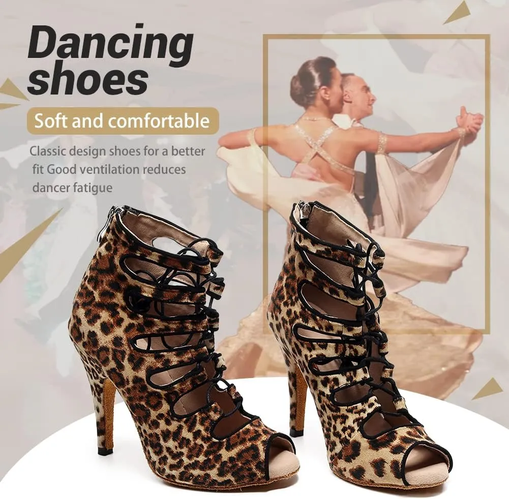 TINRYMX Womens Latin Dance Boots Open Toe Ankle Ballroom Professional Party Salsa Dance Shoes,Model-YCL456