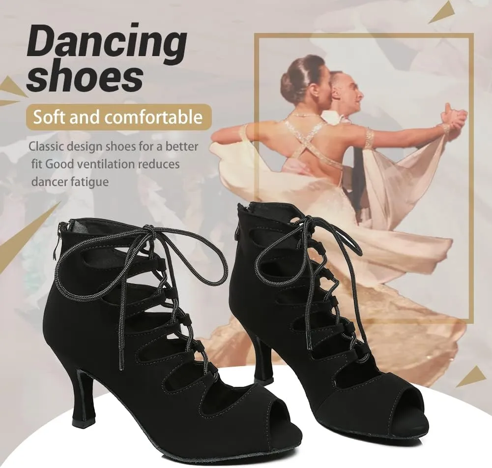 TINRYMX Womens Latin Dance Boots Open Toe Ankle Ballroom Professional Party Salsa Dance Shoes,Model-YCL456