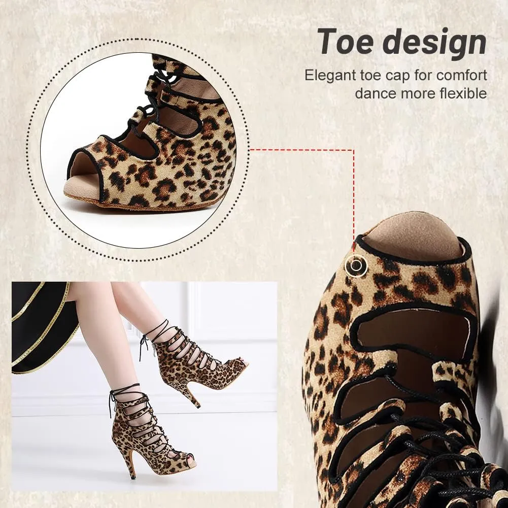TINRYMX Womens Latin Dance Boots Open Toe Ankle Ballroom Professional Party Salsa Dance Shoes,Model-YCL456