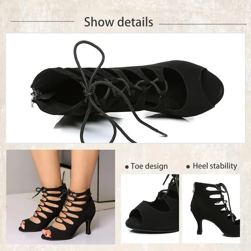 TINRYMX Womens Latin Dance Boots Open Toe Ankle Ballroom Professional Party Salsa Dance Shoes,Model-YCL456