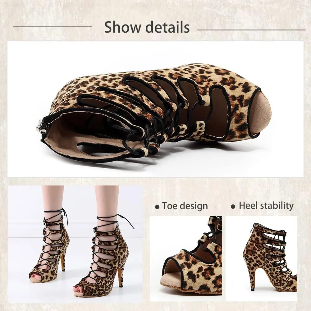 TINRYMX Womens Latin Dance Boots Open Toe Ankle Ballroom Professional Party Salsa Dance Shoes,Model-YCL456