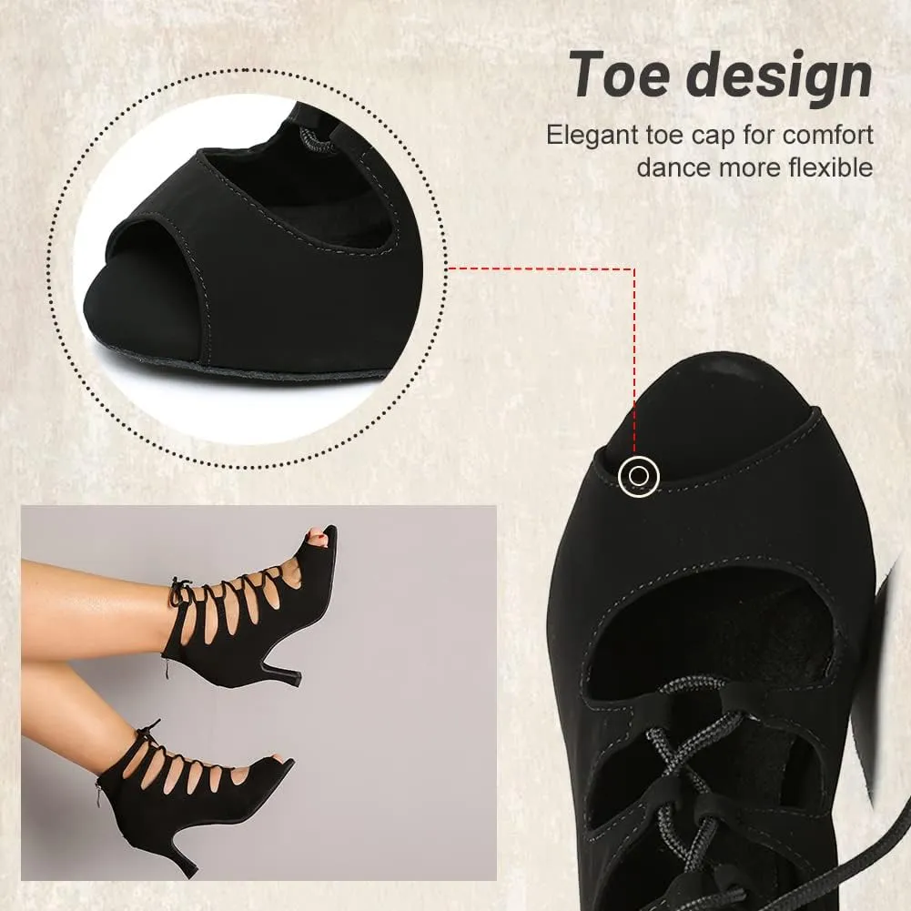 TINRYMX Womens Latin Dance Boots Open Toe Ankle Ballroom Professional Party Salsa Dance Shoes,Model-YCL456