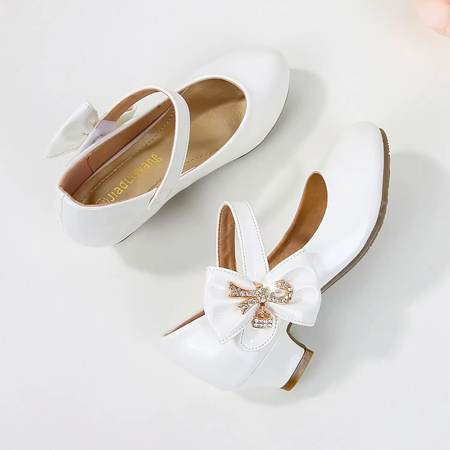 Toddler Girls Heels Dress Shoes Mary Jane hinestones Bows Pumps Low Heel Princess Wedding Pary for Flower Kids