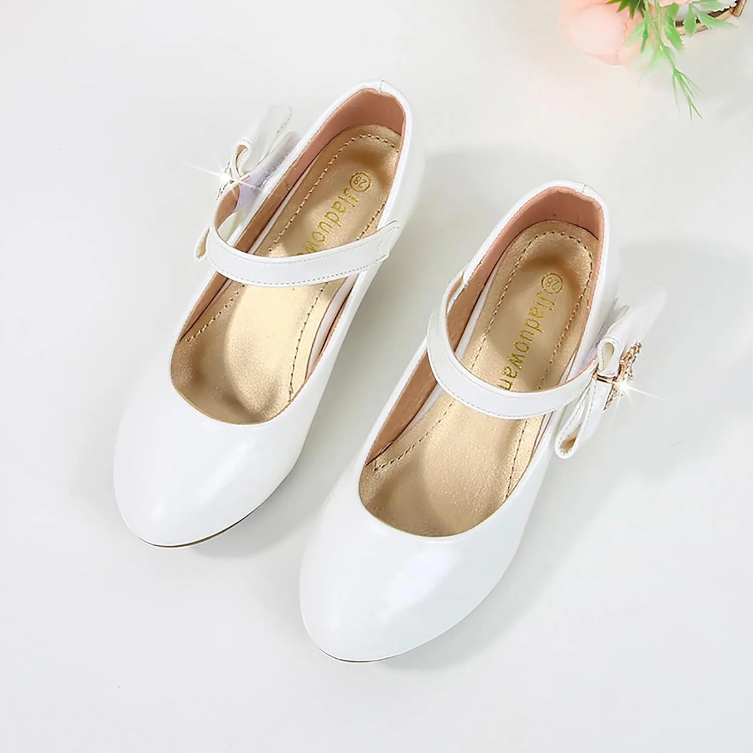 Toddler Girls Heels Dress Shoes Mary Jane hinestones Bows Pumps Low Heel Princess Wedding Pary for Flower Kids