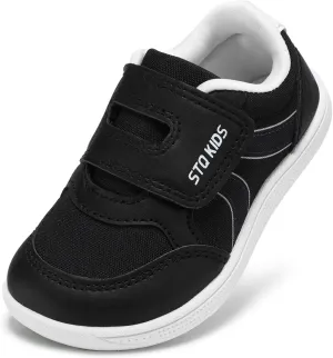 Toddler Wide Toe Box Shoes Boys Barefoot Shoes Boy Sneakers Kids Tennis Shoes Preschool Non Slip Lightweight Comfortable First Walking Running Outdoor Activities Black White Toddler Size 9