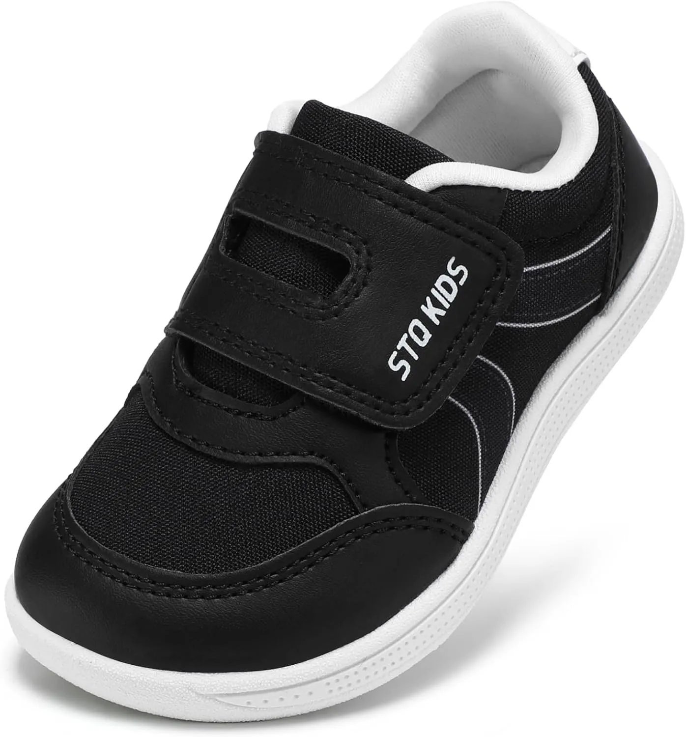 Toddler Wide Toe Box Shoes Boys Barefoot Shoes Boy Sneakers Kids Tennis Shoes Preschool Non Slip Lightweight Comfortable First Walking Running Outdoor Activities Black White Toddler Size 9