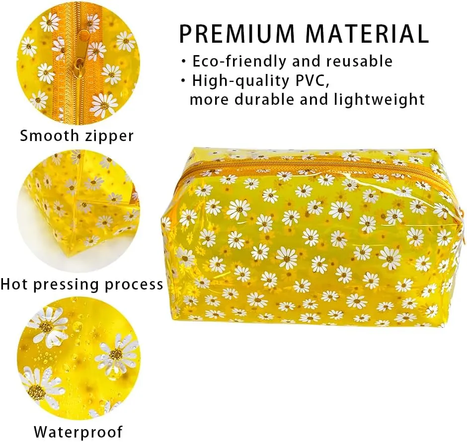 TotePrint 1PCS Sky Blue Daisy Makeup Bag Clear Pouch for Travel,Clear Solid Makeup Bags with Zipper for Purse,Cosmetic Brush Bag (Sky Blue)