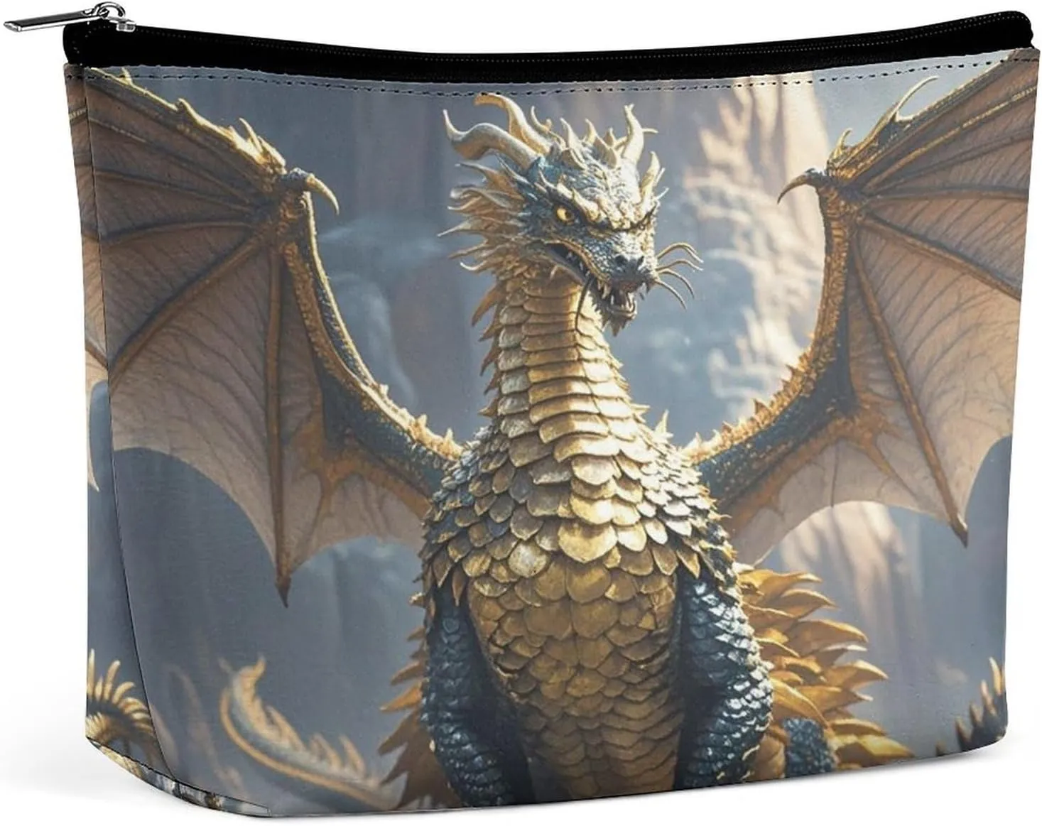 Travel Makeup Bag Portable Cosmetic Bags for Women Dragon Purple Moon Make Up Bags Organizer With Zipper Waterproof Open Flat Toiletry Bag Cute Makeup Pouch for Travel Accessories