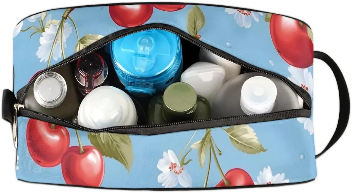 Travel Toiletry Bag for Women Men Cherry Floral Hanging Cosmetic Bag Waterproof Makeup Bag for Shaving Makeup Toothbrush & Travel Essentials