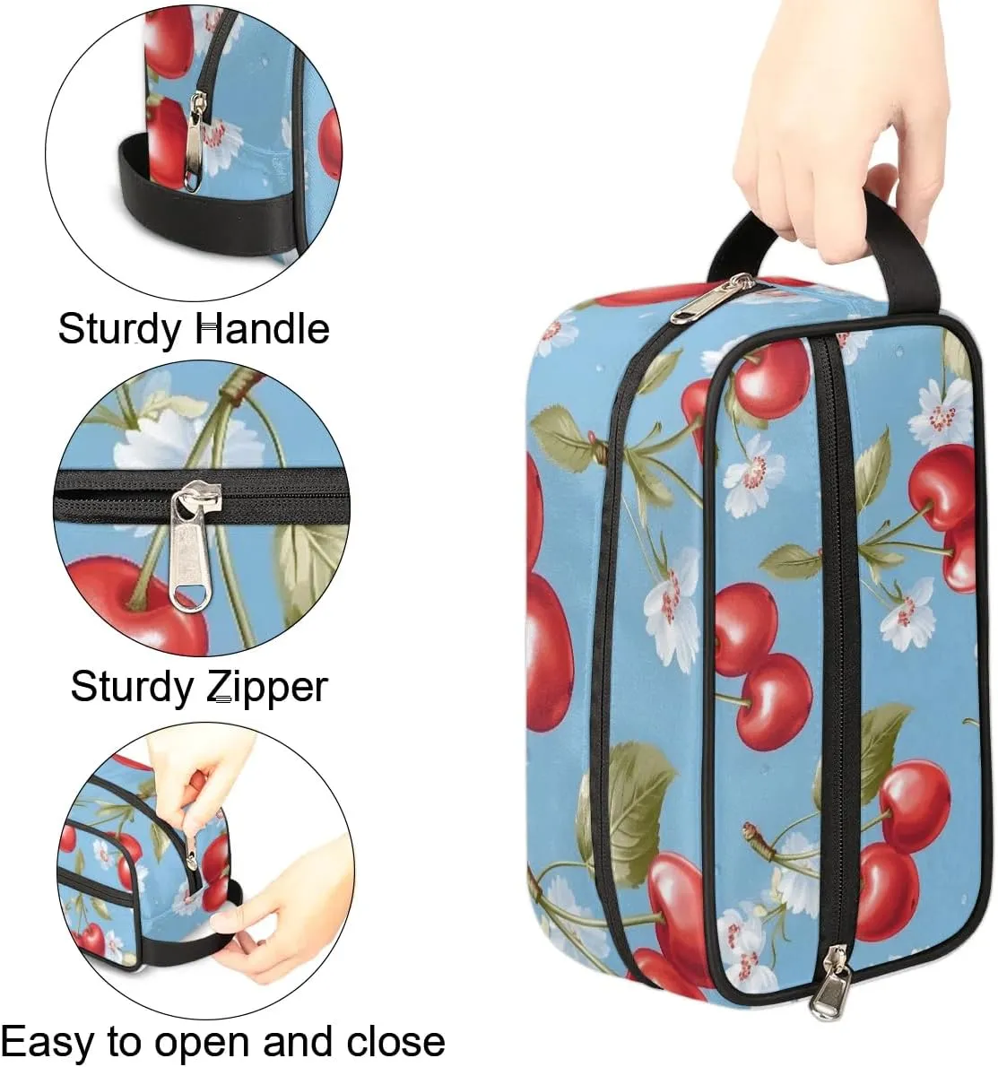 Travel Toiletry Bag for Women Men Cherry Floral Hanging Cosmetic Bag Waterproof Makeup Bag for Shaving Makeup Toothbrush & Travel Essentials