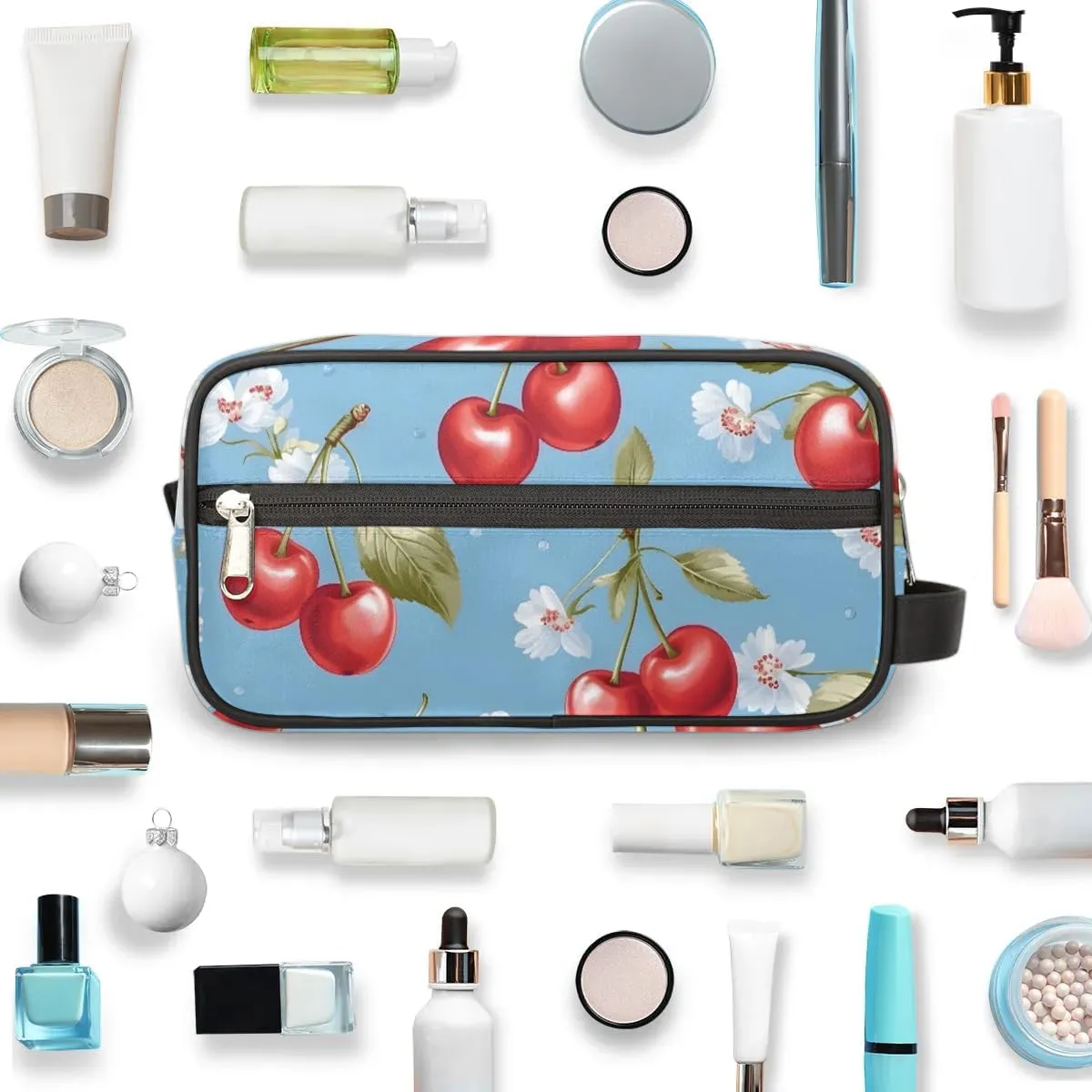 Travel Toiletry Bag for Women Men Cherry Floral Hanging Cosmetic Bag Waterproof Makeup Bag for Shaving Makeup Toothbrush & Travel Essentials