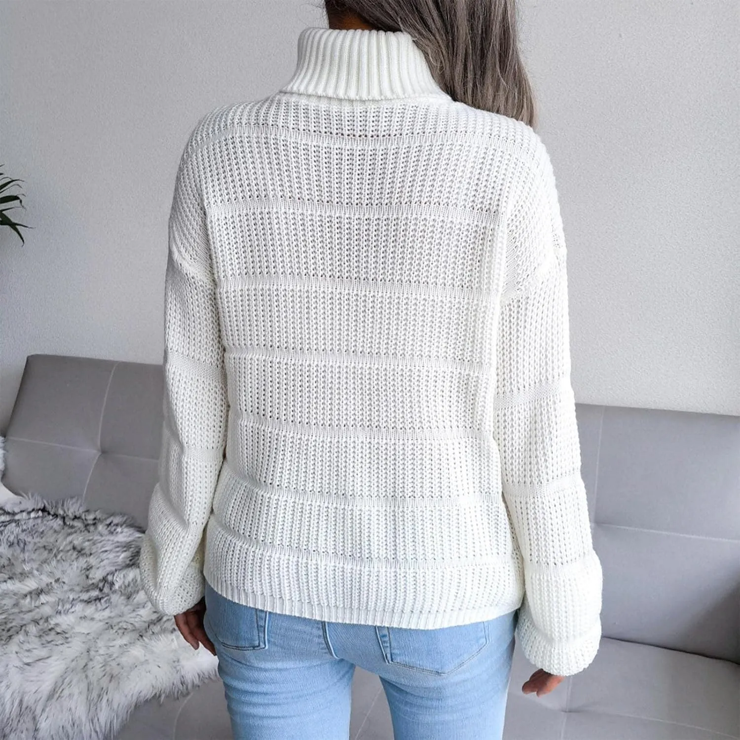 tuduoms Women's Turtleneck Oversized Sweaters Fashion Solid Color Comfy Loose Chunky Knitted Pullover Sweater Jumper Tops