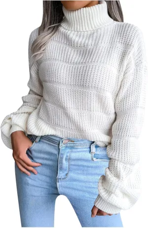 tuduoms Women's Turtleneck Oversized Sweaters Fashion Solid Color Comfy Loose Chunky Knitted Pullover Sweater Jumper Tops