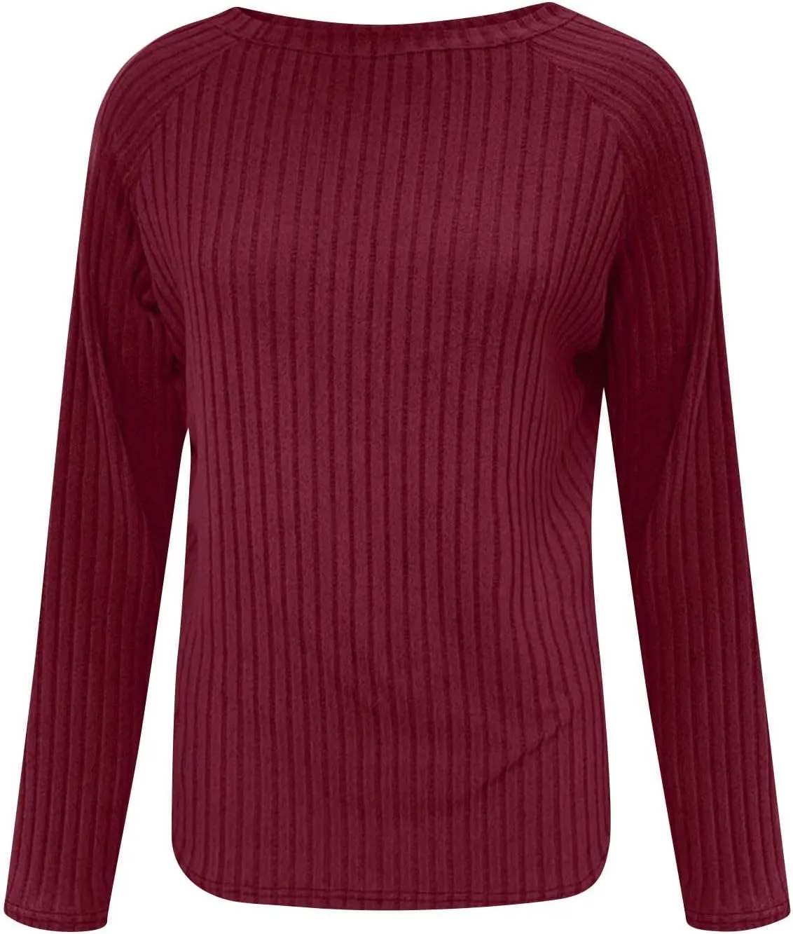 Tunic Sweaters for Women Long Sleeve Loose Fit Shirts Crewneck Pullover Tops Dressy Ribbed Curved Hem Sweaters