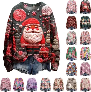 Ugly Christmas Sweater Women Funny Xmas Graphic Sweatshirt Oversized Long Sleeve Pullover Tops 2024