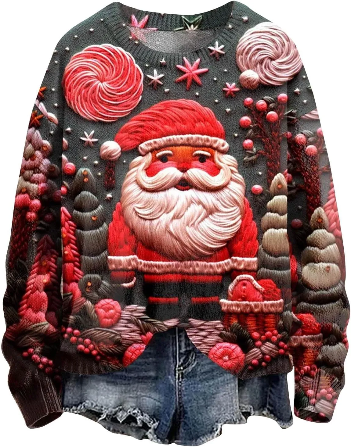Ugly Christmas Sweater Women Funny Xmas Graphic Sweatshirt Oversized Long Sleeve Pullover Tops 2024