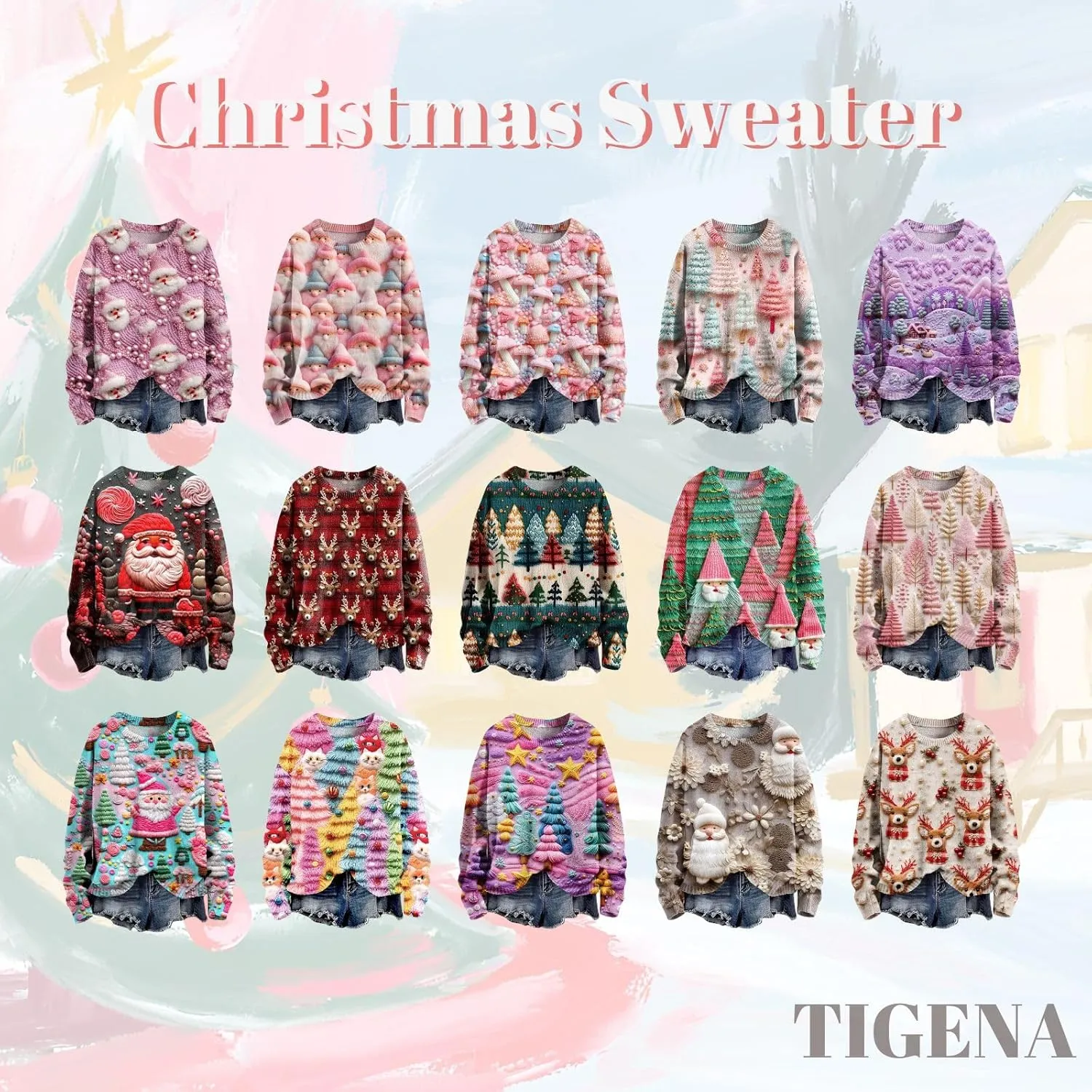 Ugly Christmas Sweater Women Funny Xmas Graphic Sweatshirt Oversized Long Sleeve Pullover Tops 2024