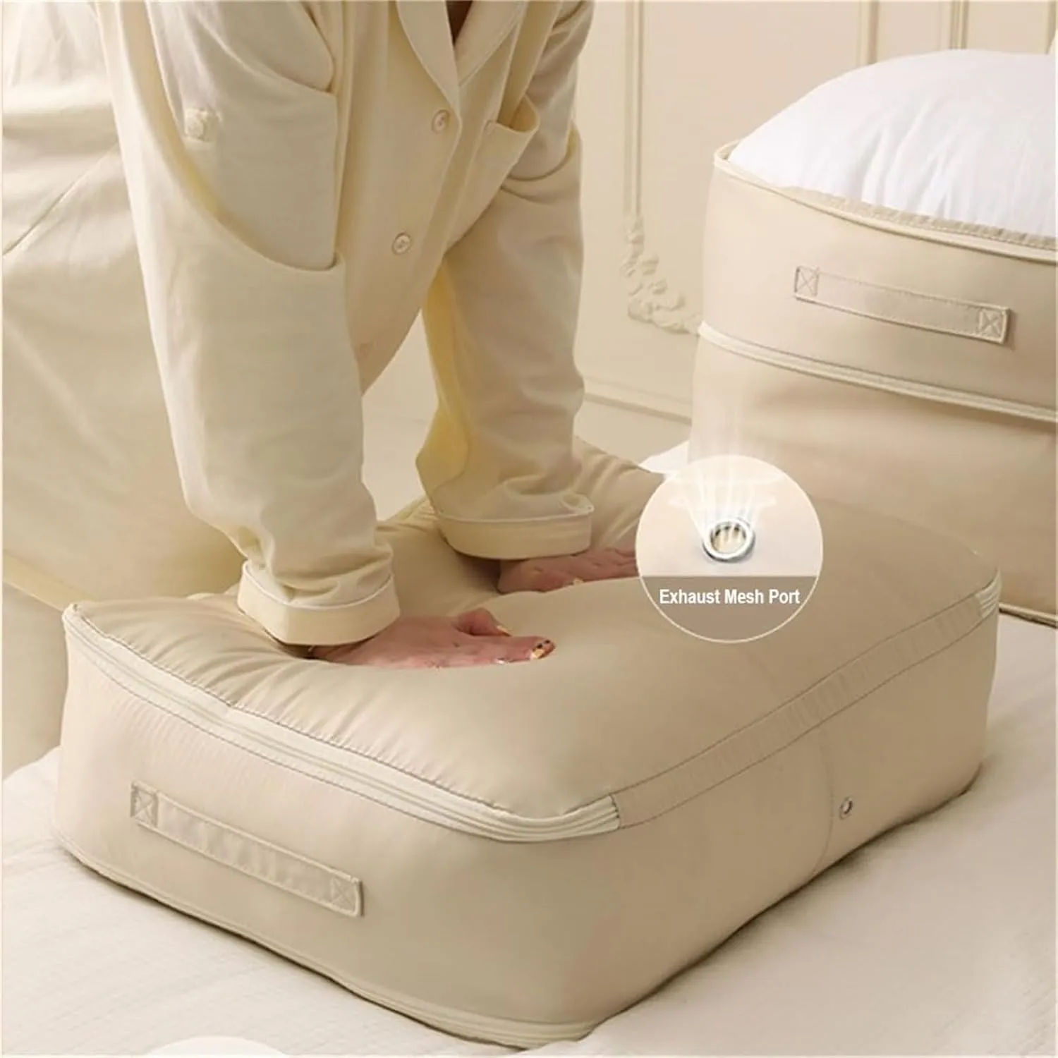 Ultra Space Saving Self Compression Organizer, Accompanyk Organizer, Heavy Duty Moving Bags, Otherwisie Space Saver Garment Bags (beige, X-Large)