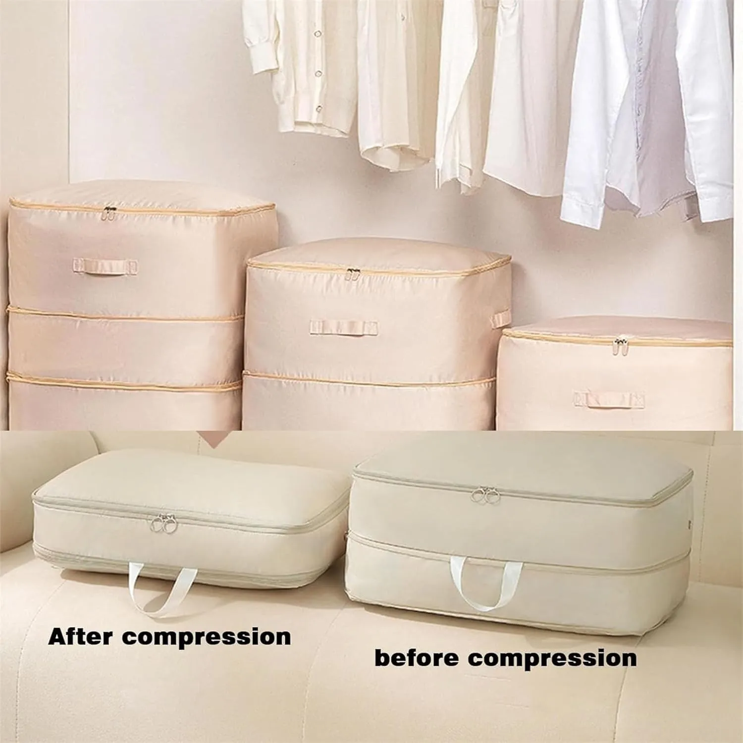 Ultra Space Saving Self Compression Organizer, Accompanyk Organizer, Heavy Duty Moving Bags, Otherwisie Space Saver Garment Bags (beige, X-Large)