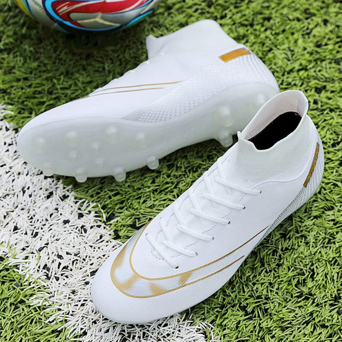 Unisex Sizes Leather Soccer Cleats with Lace-Up for Training Firm Ground & Turf - Men, Women, Boys & Girls American Football Shoes Boot