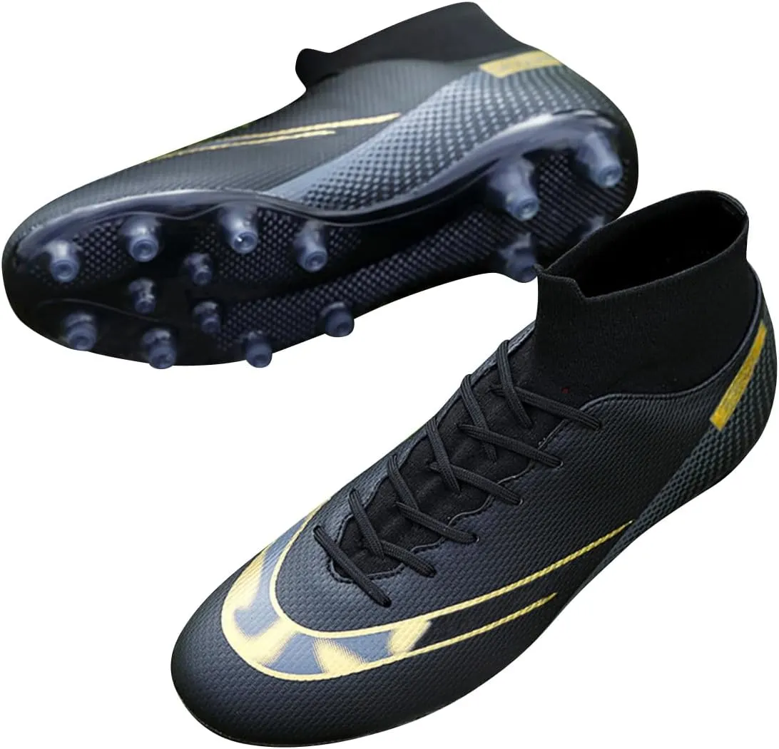 Unisex Sizes Leather Soccer Cleats with Lace-Up for Training Firm Ground & Turf - Men, Women, Boys & Girls American Football Shoes Boot