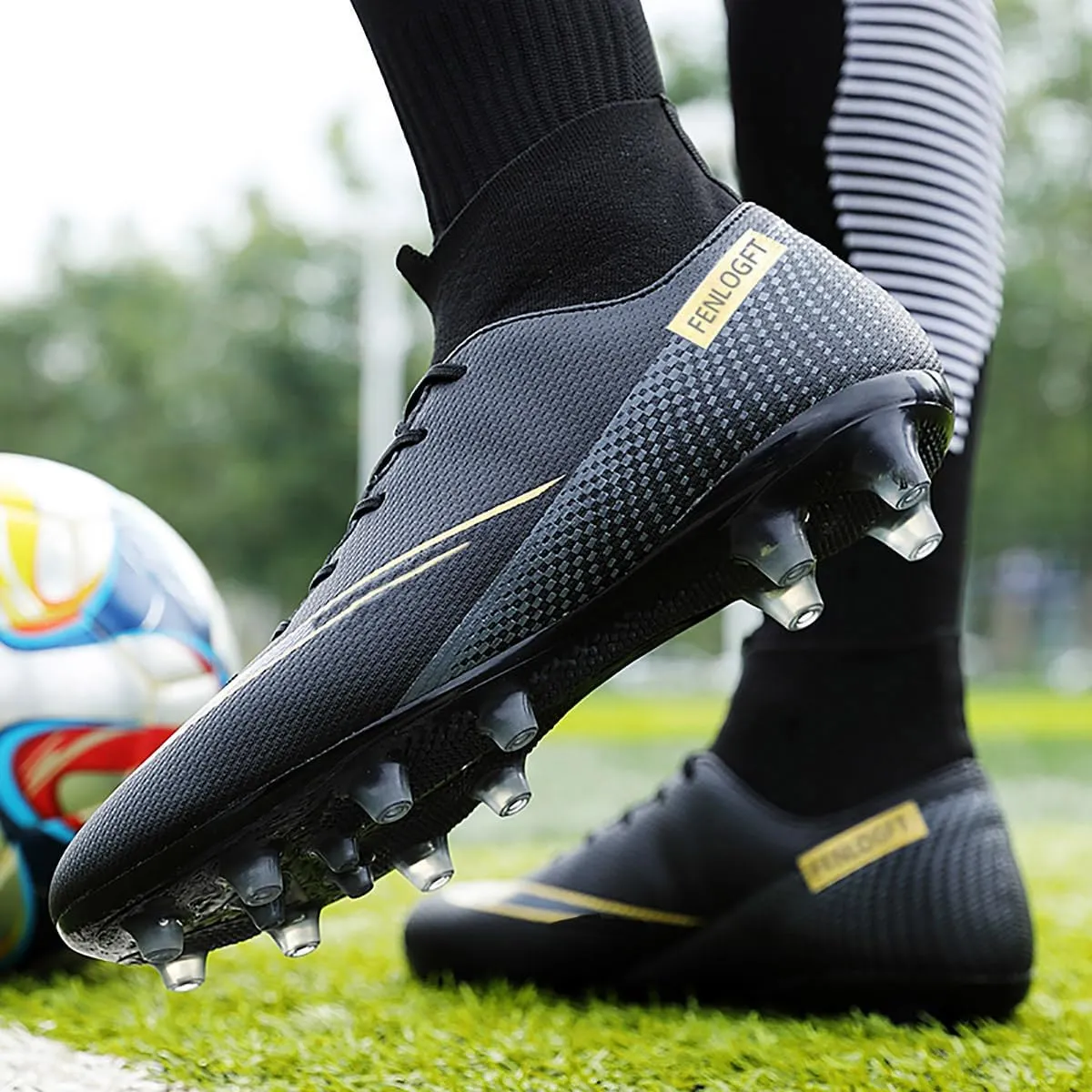 Unisex Sizes Leather Soccer Cleats with Lace-Up for Training Firm Ground & Turf - Men, Women, Boys & Girls American Football Shoes Boot