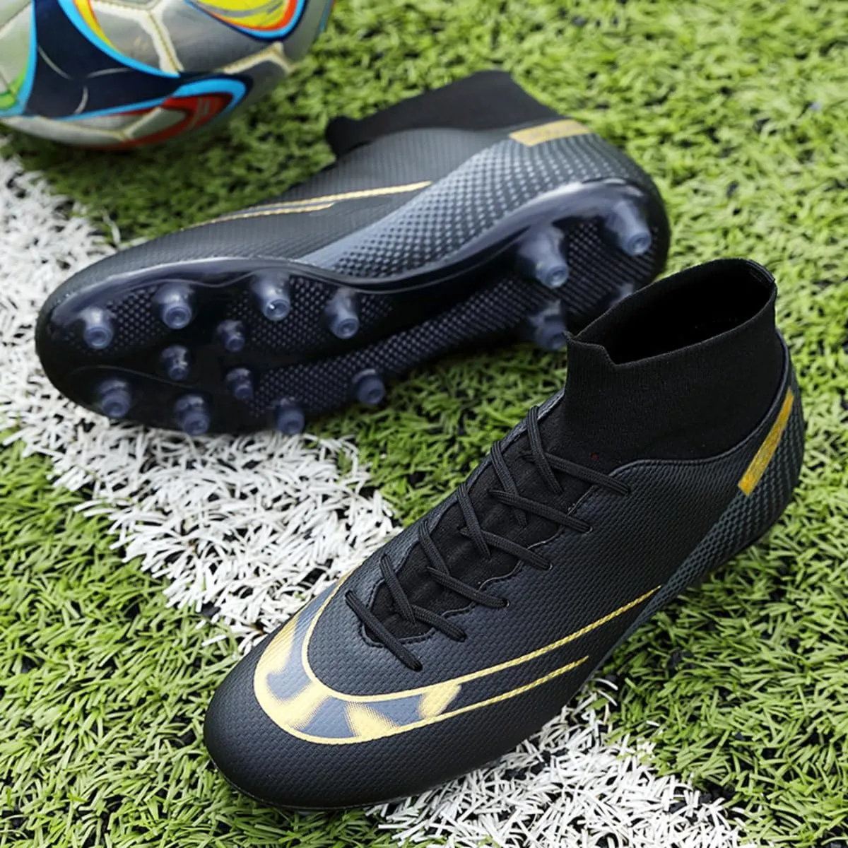 Unisex Sizes Leather Soccer Cleats with Lace-Up for Training Firm Ground & Turf - Men, Women, Boys & Girls American Football Shoes Boot