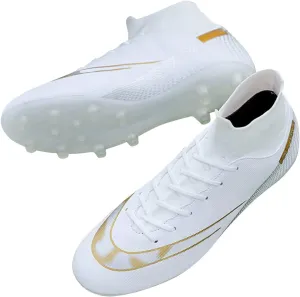 Unisex Sizes Leather Soccer Cleats with Lace-Up for Training Firm Ground & Turf - Men, Women, Boys & Girls American Football Shoes Boot