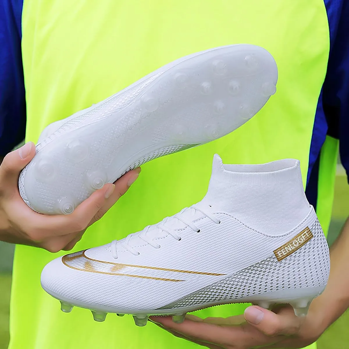 Unisex Sizes Leather Soccer Cleats with Lace-Up for Training Firm Ground & Turf - Men, Women, Boys & Girls American Football Shoes Boot