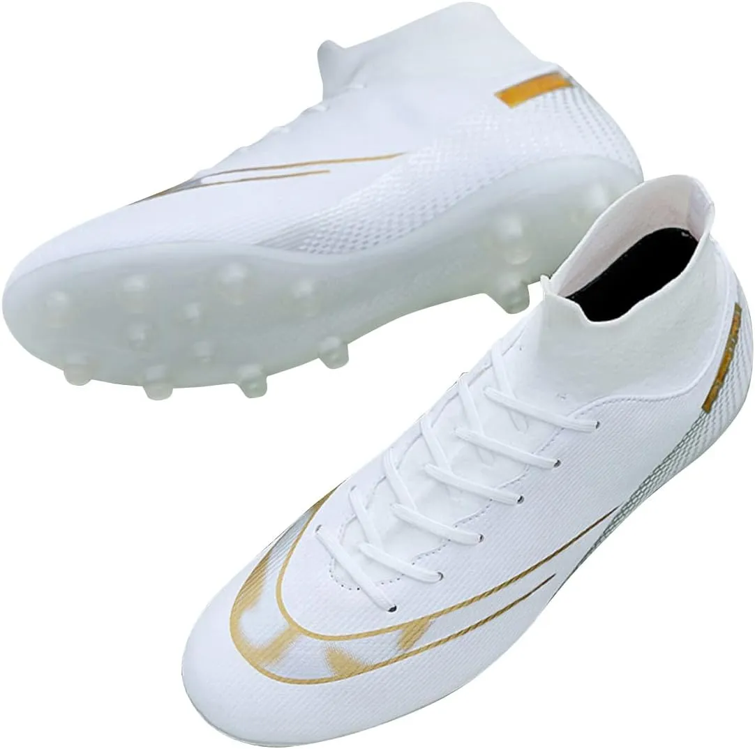 Unisex Sizes Leather Soccer Cleats with Lace-Up for Training Firm Ground & Turf - Men, Women, Boys & Girls American Football Shoes Boot