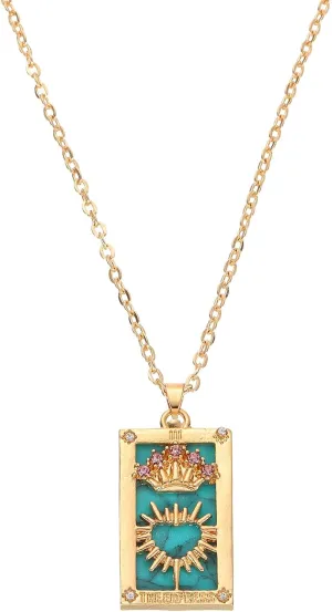 uxcell Tarot Card Necklace, Alloy Tarot Crown Heart Necklaces