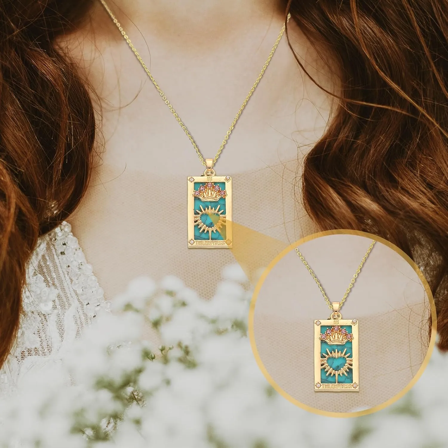 uxcell Tarot Card Necklace, Alloy Tarot Crown Heart Necklaces