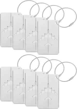 uxcell Travel Luggage Tags for Suitcases, 8Pcs Aluminum Metal Luggage Tags with Strap, Privacy Protection Bag Tags for Travel Luggage Baggage Identifier (Silver)