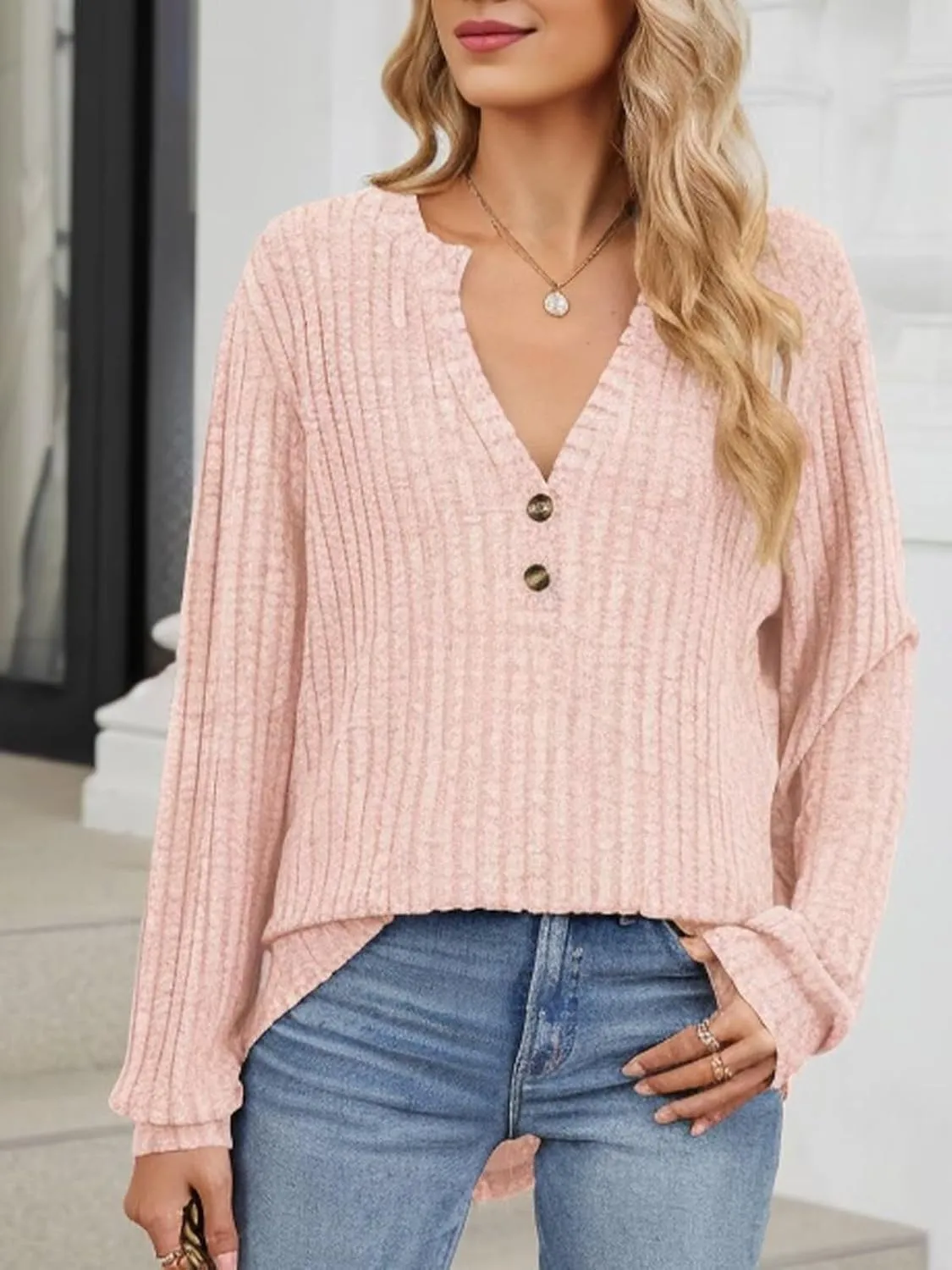 V Neck Sweaters for Women Long Sleeve Tunic Tops Knitted Casual Loose Pullover Sweaters
