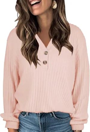V Neck Sweaters for Women Long Sleeve Tunic Tops Knitted Casual Loose Pullover Sweaters