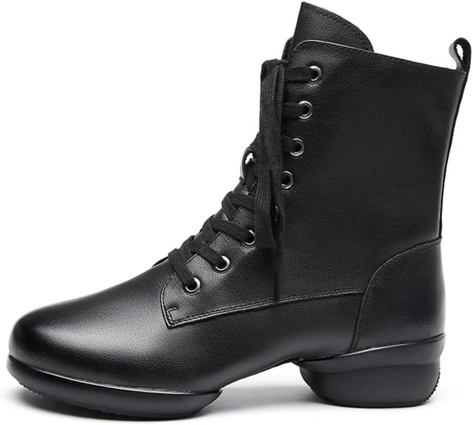 VEACAM Men's Dancing Boots, Leather Ballroom Dance Character Shoes for Male High Top Modern Salsa Latin Tango Shoes