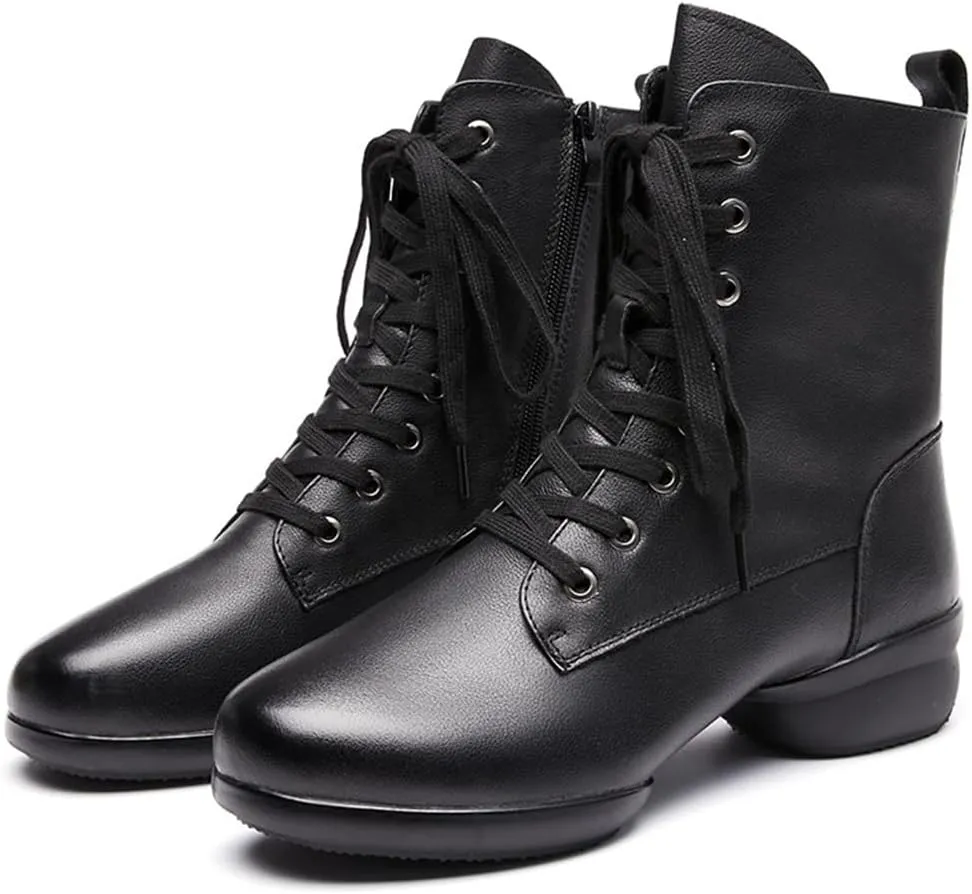 VEACAM Men's Dancing Boots, Leather Ballroom Dance Character Shoes for Male High Top Modern Salsa Latin Tango Shoes
