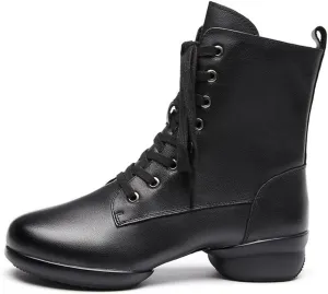 VEACAM Men's Dancing Boots, Leather Ballroom Dance Character Shoes for Male High Top Modern Salsa Latin Tango Shoes